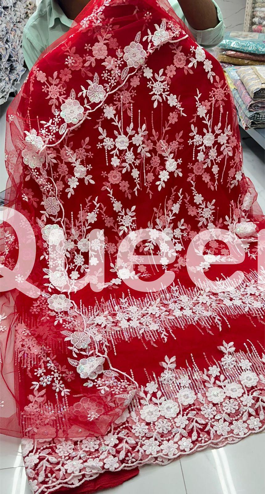 *Top.* Pure Net with heavy all over front & Back Both side embroidery work with lining 86a