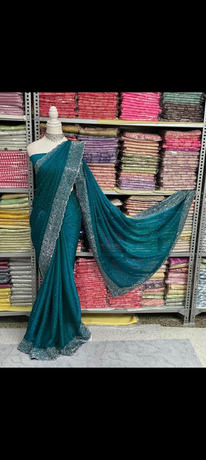 Fendy Chiffon Dual Shad Saree With Jharkhan Work With Running Work Blouse