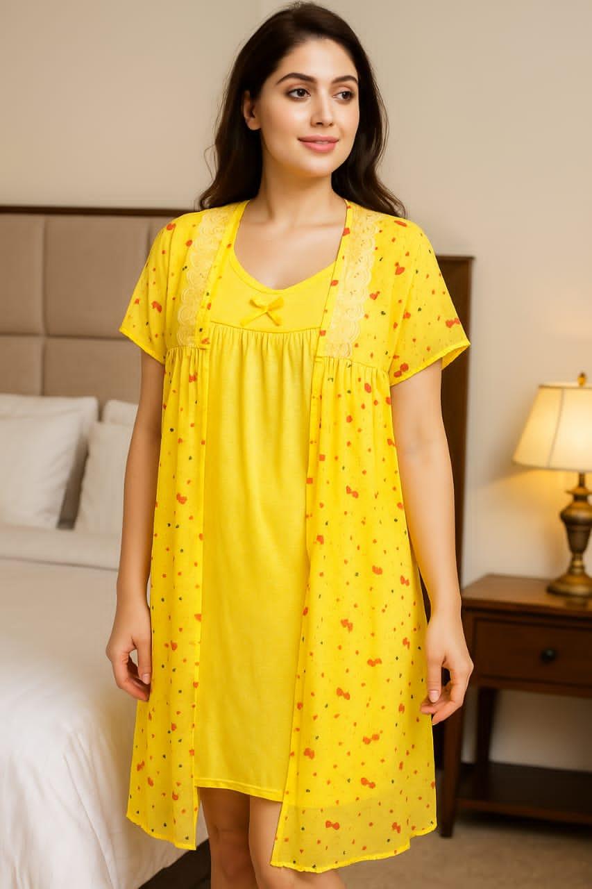 *🔥NEW ARRIVALS OF HIGH QUALITY NIGHT WEARS🔥* *🛍VELONA PRINTED 2 PIECES SET NIGHTIES 🛍* *📿INNER FROCK WITH HOUSE COAT📿* *〽️MATERIAL: VELONA PRINTED〽️*