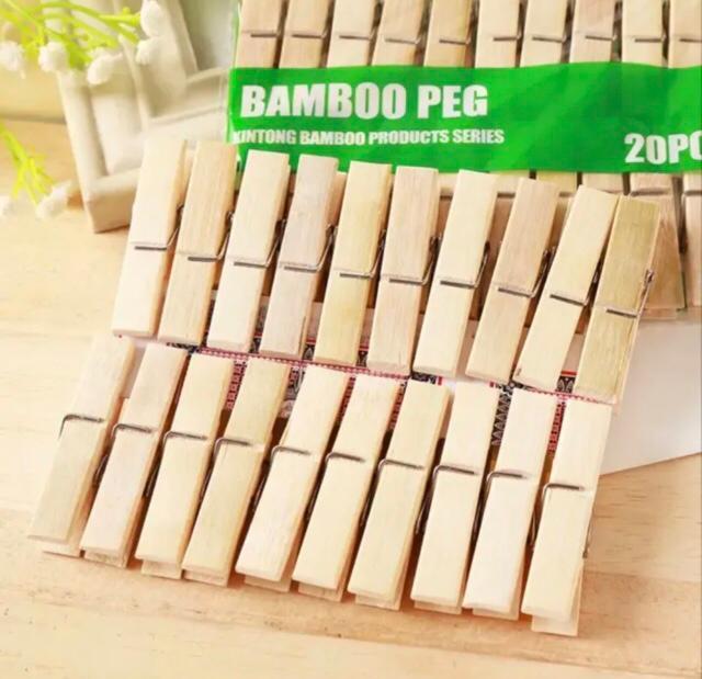 20Pcs Natural Bamboo Clothes Peg Wooden Socks.
